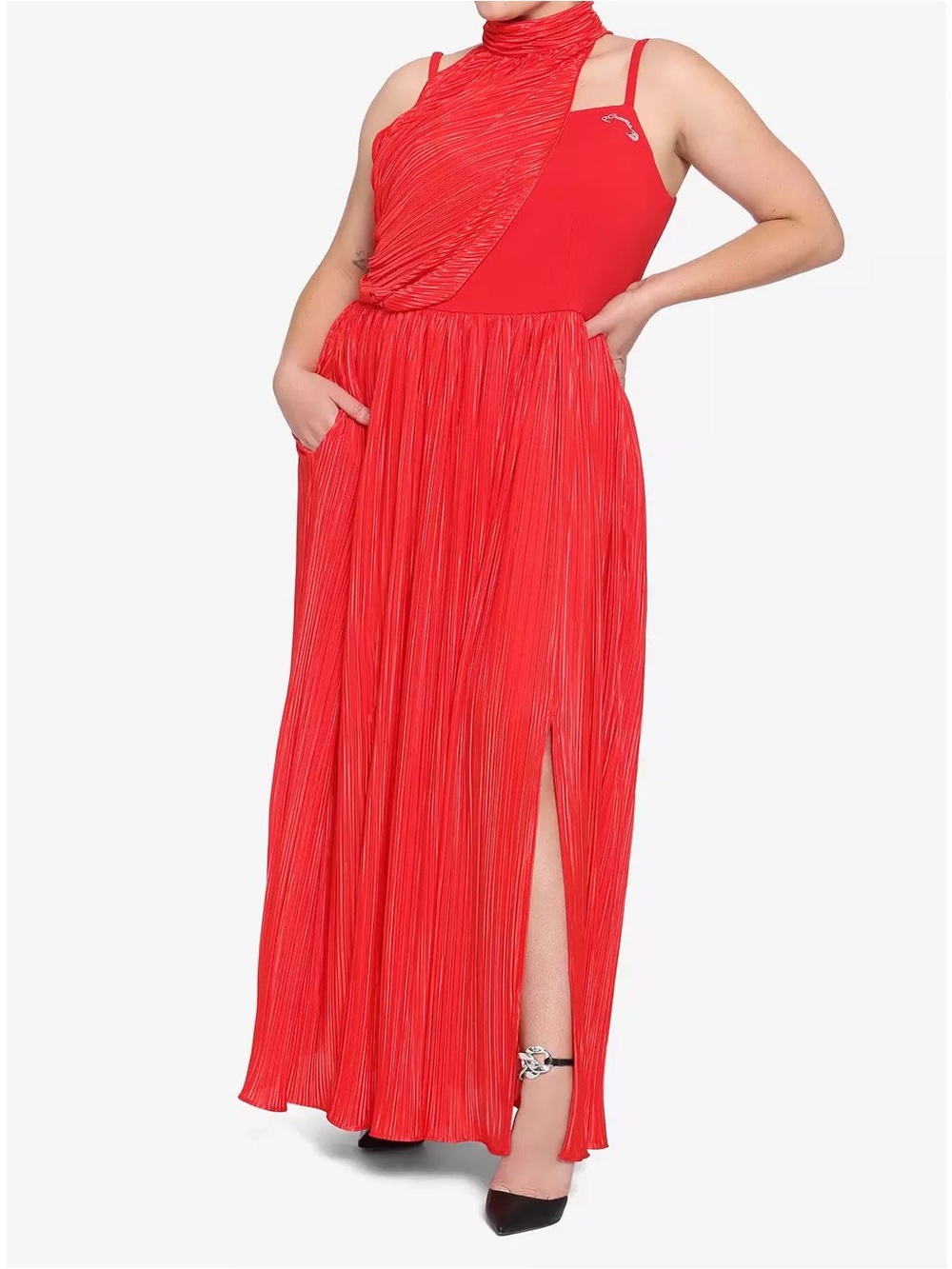 Her Universe CRUELLA Red Pleated Halter-Style Maxi Gown